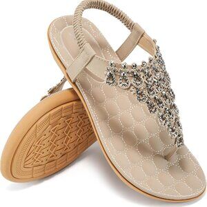 Womens Summer Flats Sandals Faux Leather Rubber Size 8 Slip On Beach Shoe
